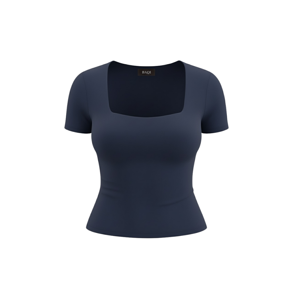 (Curves) BAQI Signature Bobby Square Neckline Short Sleeves Basic T-Shirt