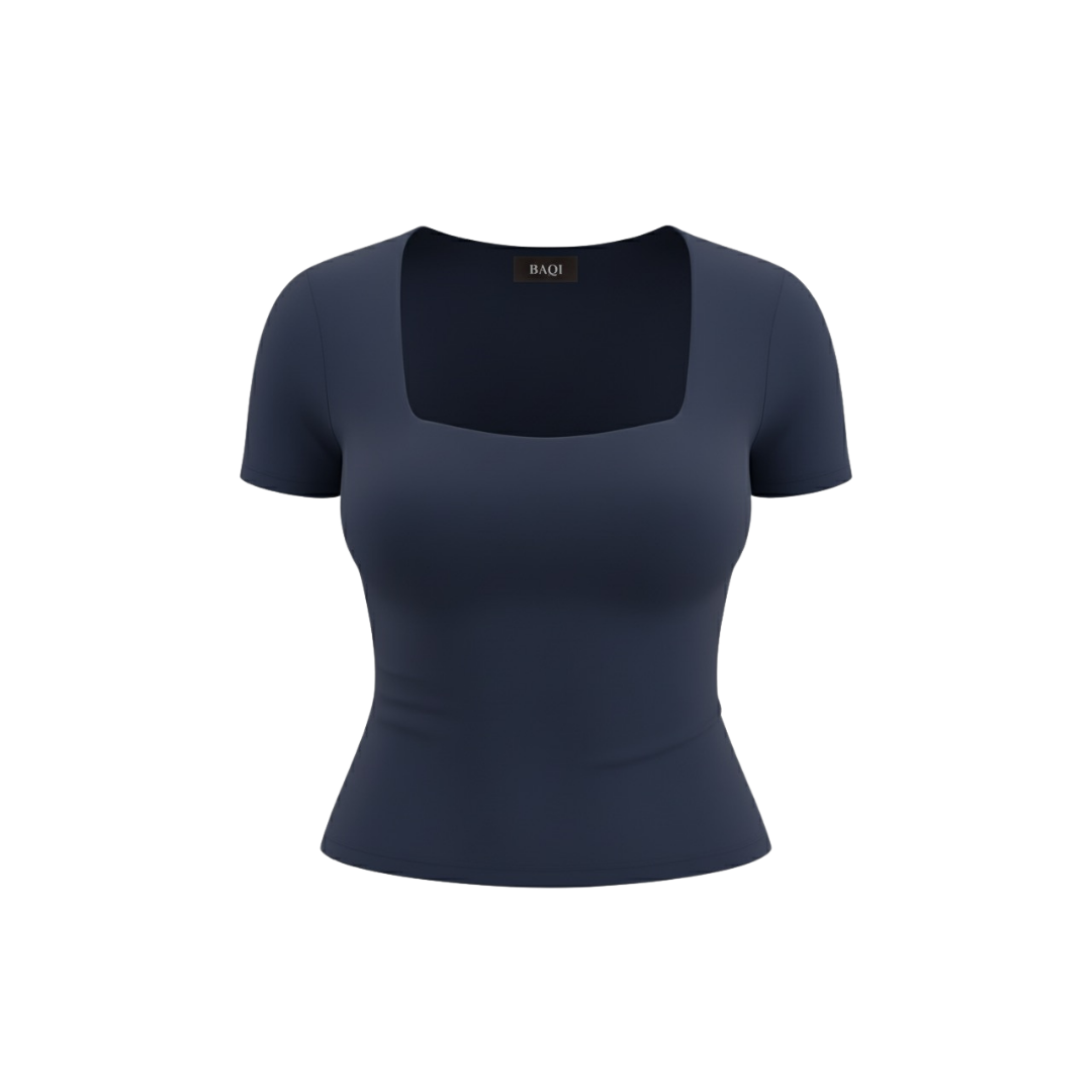 (Curves) BAQI Signature Bobby Square Neckline Short Sleeves Basic T-Shirt