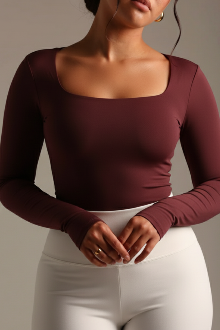 BAQI Signature Bobby Square Neckline Long Sleeves Basic T-Shirt