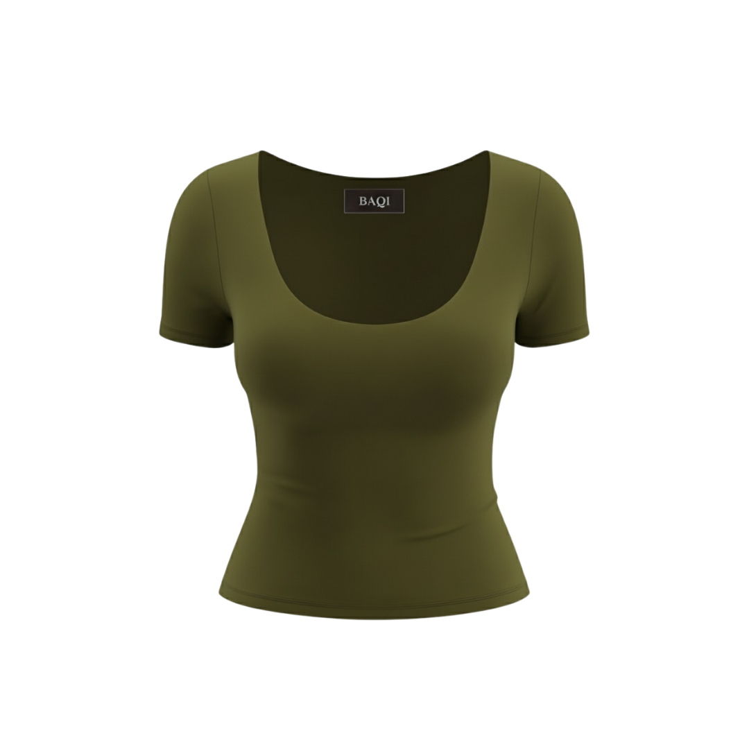 (Curves) BAQI SIGNATURE Dahlia Scoop Neckline Double Lined Elevated Basic Top