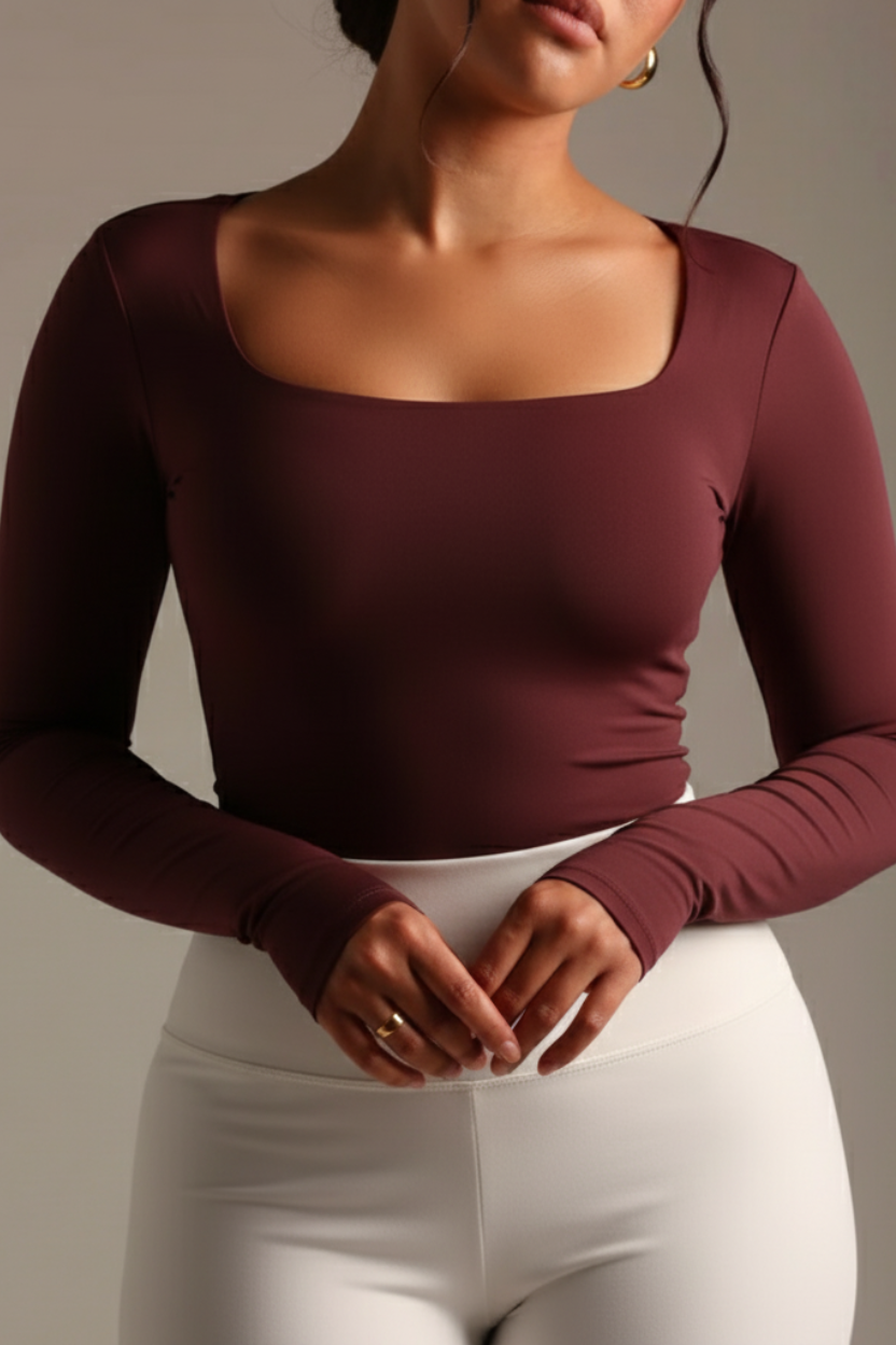 (Curves) BAQI Signature Bobby Square Neckline Long Sleeves Basic T-Shirt