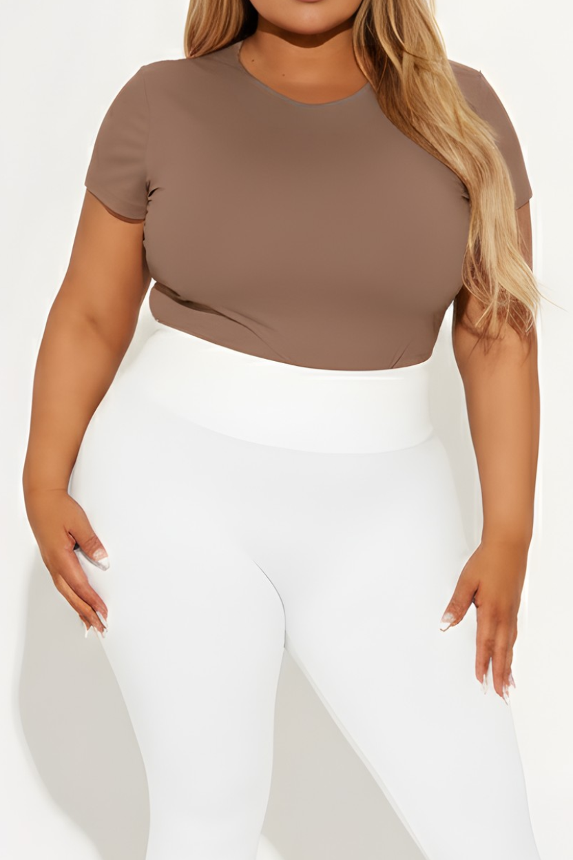 (CURVES) BAQI Signature Anna Round Neck Short Sleeves Basic Tshirt