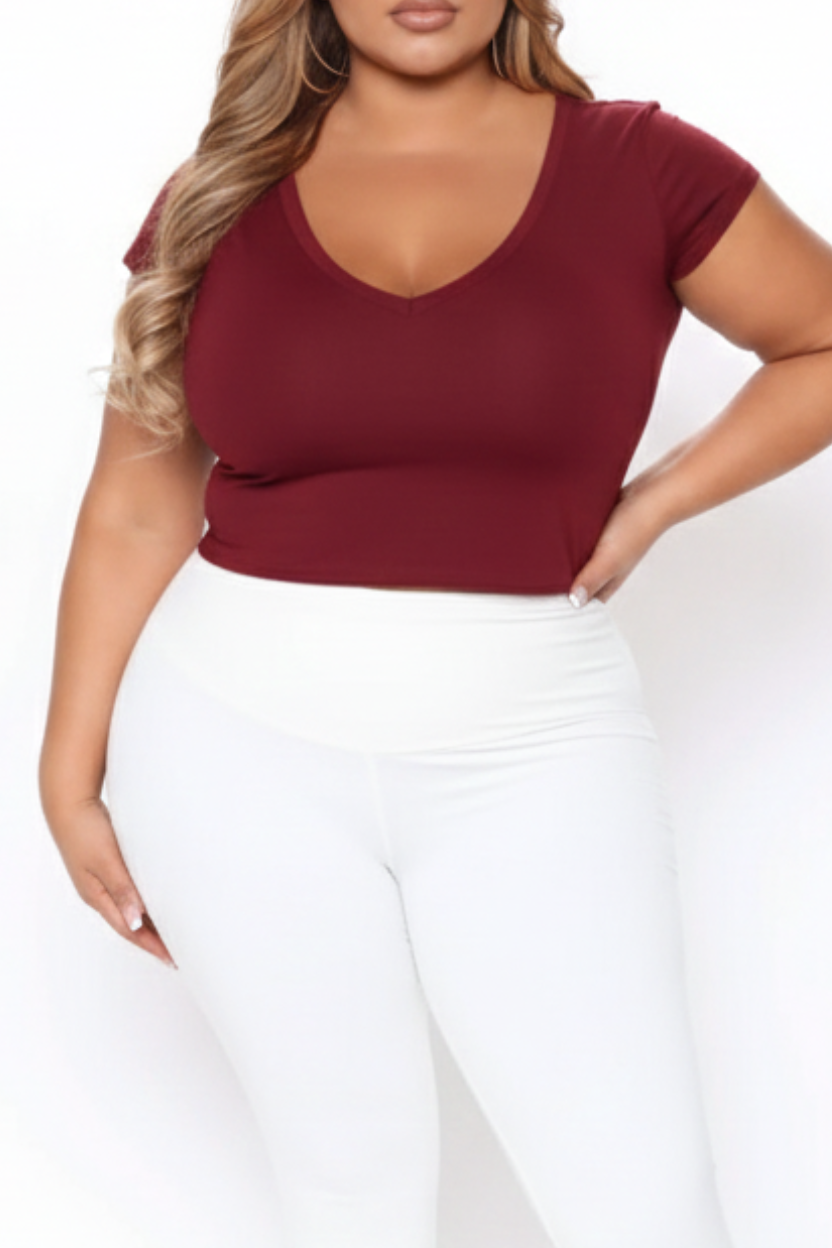 (CURVES) BAQI Signature Sammy V Neckline Basic Top