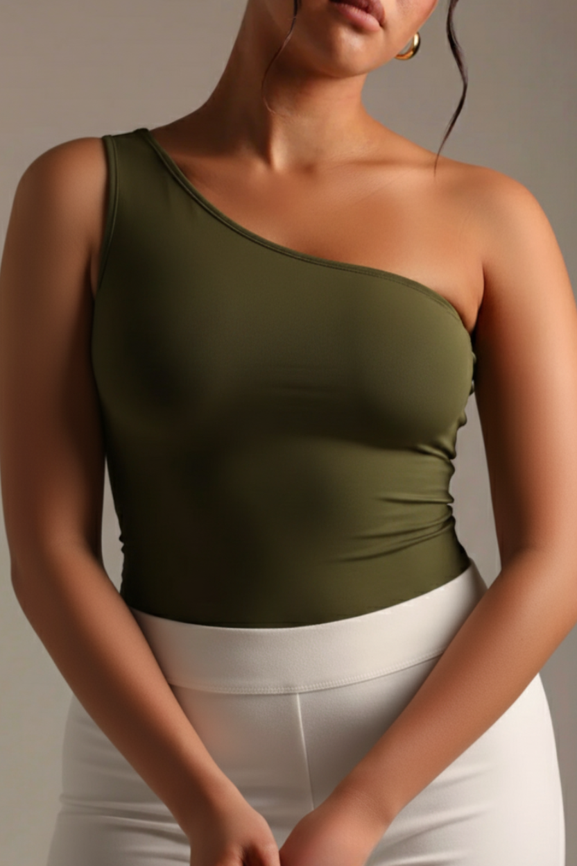 (Curves) BAQI Signature Millie Asymmetrical One Shoulder Sleeveless Top